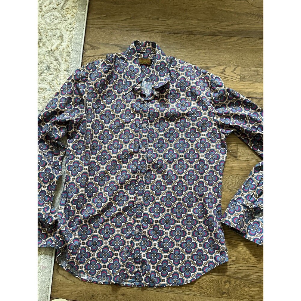 Chenaski Mens 70s Style Retro Red/Creme/Brown Moloko Funky Disco Shirt XXL 90’s